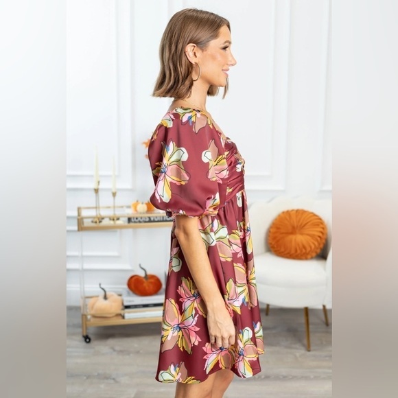 NWT CROSBY Mollie Burch Hunter Puff Sleeve Babydoll Mini Dress Gallery Floral, S - Picture 12 of 15